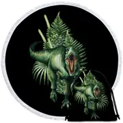 Green Scary Dinosaur Round Beach Towel