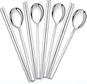 AOOSY 4 Set Chopsticks Spoons,Non-Slip Reusable Stainless Steel Chopsticks Korean Soup Spoon Set Healthy Silverware Tableware,Dishwasher Safe