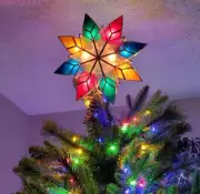 Tree Topper 10-Light Multi-Color Capiz Star Christmas Tree Decoration Brass New