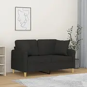 'vidaXL 2-Seater Sofa - Comfortable Black Fabric Couch with Thick Padding and Stylish Modern Design, Comes with Throw Pillows