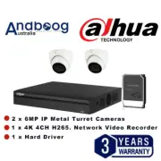 DAHUA 6MP 4 CH AI NVR Security 2 Camera KIT Turret DH-IPC-HDW3666EMP