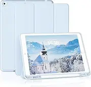 GKABXY Case for with iPad 10.2 Inch 2021/2020 iPad 9th/8th Generation & 2019 iPad 7th Generation with Pencil Holder,Slim Soft Silicone Smart Trifold Stand Protective Cover [Auto Wake/Sleep]- Sky Blue