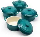 Ceramic Mini Cocotte Set - 12 Oz Small Casserole Dishes with Lids & Handles