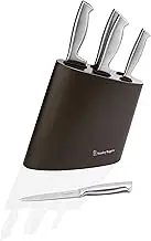 Stanley Rogers 41418 Modern Steel Metallic Mocha Knife Block Set, Stainless Steel Cook's, Bread, Carving, Utility and Paring Knives, 1 Knife Block (Colour: Brown, Silver), Quantity: 1 Set, 6 Pieces