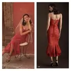 V. Chapman Anthropologie Naomi Red Lace Corset Midi Dress Size 10 Holiday Sexy