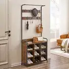 Coat Rack, Hall Tree w/ Shoe Rack for Entryway 3-in-1,7 Hooks,Hanging Rod Rustic