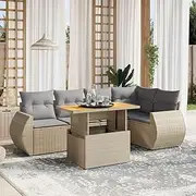 6 Piece Garden Sofa Set with Cushions Beige Poly Rattan Patio Bar Sets
