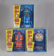 Schylling Retro Wind-Up Tin Bots. All 3: Blue Ima-Robot, Red X-306, Grey Z-Bot