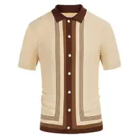 在飛比找ETMall東森購物網優惠-2023夏季新款男士條紋翻領短袖商務針織Polo衫Short