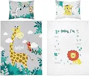 Reversible Bedding Set Lion Safari Zoo Animals ColourfulBedding for Baby Boy Cot Bed Duvet Cover & Pillow Case
