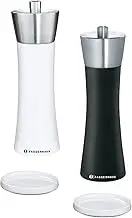 Zassenhaus Augsburg Set 18 cm Pepper Mill and Salt Mill Black White and Porcelain Coaster