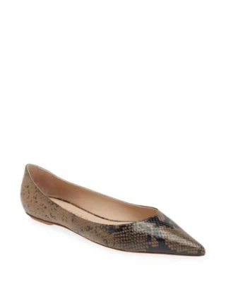 NEW STUART WEITZMAN Emilia Python Embossed Leather Ballet Flat 8 Pointed Shoes