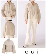 Oui Jacket Coat Size UK 16 EU 42 Lightly Padded Drawstring Waist Oatmeal