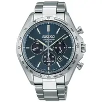 在飛比找momo購物網優惠-【SEIKO 精工】太陽能 簡約時尚三眼計時腕錶 藍面/SK
