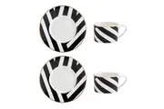 4pc Mikasa Luxe Deco China Tea Cups and Saucers with Geometric Stripe Set 200ml