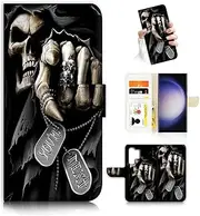 for Samsung S23 Ultra, for Samsung Galaxy S23 Ultra, Designed Flip Wallet Phone Case Cover with Card Holder, A24321 Horror Skull
