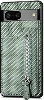 Compatible with Google Pixel 7a 5G Case,Compatible with Google Pixel 7a 5G Zipper Card Slots Built-in Magnet Kickstand Phone Case Green