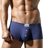 [AIEOE] Men's Boxer Shorts Underwear Elastic Low Waist Retro Shorts with Spacious Front Area, Blue, Large