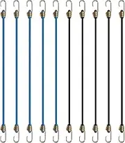 NILLOS Elastic Bungee Cords, 10 PCS Black and Blue Elastic Rope Rubber Strap with Metal Hooks for Bikes, Wire Racks, Tents, Luggage (About 27cm/10.6in)
