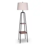 Metal Etagere Floor Lamp Shade Metal Shelf in Wood Finish