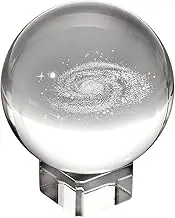 OwnMy Galaxy Crystal Ball Glass Sphere Display Globe Paperweight Healing Meditation Ball with Clear Stand for Creative Gift (60MM/2.4")