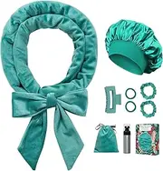 Gwabee No Heat Overnight Curl Headband, 70" Soft Ribbon Wrap for Long Hair, 9 PCS Hair Curling Rods Set - Blue Green