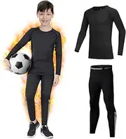 [Giyim] Kids Base Layer - Fleece Lined Athletic Kids Thermal Base Layer Set, Warm Football Skins Long Sleeve Top and Leggings Compression Set, Reflective Line Thermal Underwear Kids for Biking, Ski & Running