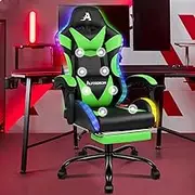 ALFORDSON Gaming Office Chair with 12 RGB LED Lights & 8 Point Massager Lyam Series, PU Leather Racing Computer Chair with Lumbar Support Footrest, Ergonomic Executive Desk Chair for Gamers, Green