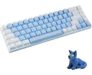 Rechargeable Bluetooth Wire Wireless Mechanical 68 Keys Compact Keyboard with LED Backlight for Gaming Office-Blue and White