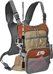 JLDTOP Fly Fishing Chest Pack, Lightweight Small Fishing Backpack, Multi-Compartment Fishing Tackle Storage Bag, Orange and Gray