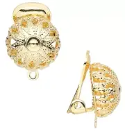 Earring, 10 Gold Plated Brass Clip On Filigree 15x12mm Dome with Closed Loop