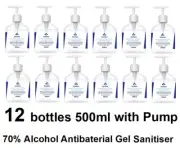 12 x Dynatise Instant Hand Sanitiser Gel Antibacterial 70% Alcohol 500ml Pump