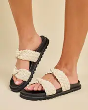 [Ava And Ever] Ava And Ever Women's Monte Carlo Slides Sandals in Alabaster/Black Size 6 6 Alabaster/Black