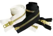 YKK #10 Brass Extra Heavy Jacket Zipper Bulk Chaps Separating BLK, WHT 5" -120"