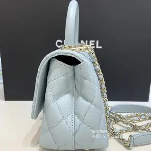 二手正品 CHANEL 香奈兒 MINI COCO HANDLE 藍色荔枝牛皮 手把金鍊 手提包 斜背包 兩用包 口蓋包