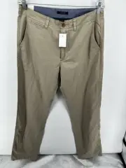 J.Crew Essex Pants Classic Fit Khaki Tan Flat Front Cotton Chino Pants New 33X34