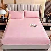 Warm Fuzzy Fitted Sheet Quilted Plush Bed Sheet Mattress Protector Cover with 15'' Deep Pocket Soft Noiseless Bedspread Bedding for Twin/Full/King/Queen