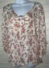 NWT CATO Sz XS Pink Ivory Floral Peasant Blouse Tunic Pullover Top Keyhole Neck