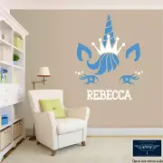 UNICORN PRINCESS CROWN STARS PERSONALIZED LARGE WALL VINYL DECAL ART W/ NAME 22"