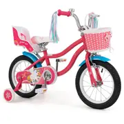 Babyjoy 14 Inch Kids Bike Training Bicycle w/Woven Basket & Doll Seat Adjustable Toddler Cycle Bikes Pink