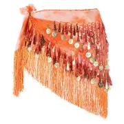Belly Dance Hip Scarf with Tassels Sequin Coin for Party(Orange)