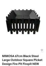 MIMOSA 67cm Black Steel Large Outdoor Square Picket Design Fire Pit Firepit NEW