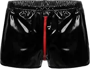 [FEOYA] Mens Leather Shorts Latex Trunks Low Rise Leather Boxer Briefs Open Front Crotchless Shiny Thong Underwear