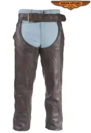 Unisex Brown Cowhide Leather Motorcycle Touring Biker Chap W/ Zip-out Lining