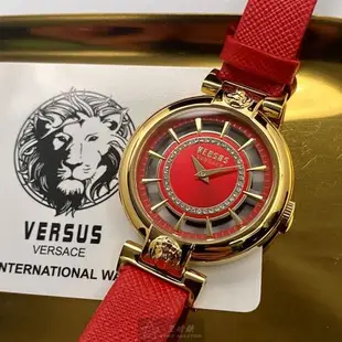 VERSUS VERSACE手錶, 女錶 36mm 玫瑰金圓形精鋼錶殼 大紅色鏤空, 中二針顯示, 透視錶面款 VV00022