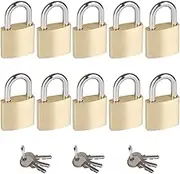 10Pack Small Locks with Same Keys, 0.98Inch (25mm) Wide Lock Body Solid Brass Padlocks Keyed Alike, Mini Padlocks for Suitcases/Luggage/Backpacks/Tool Box/Diary Books/School lockers etc.