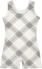[FRODOTGV] Grey Ginghams Girl Gymnastic Leotards Toddler Tumbling Outfits for Dancewear, Tumbling Class, Swimming