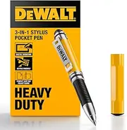 DEWALT 3-in-1 Stylus Pen - Pocket-Sized iPad & Phone Touch Screen Pen with Ballpoint Pen, Stylus Tip, Keypad-Friendly Nylon Tap Tip - Black & Blue Ink Cartridges Included