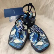 Farm Rio size 10 Blue Tile Beaded Flat Sandal New in box w/dustbag