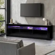Oikiture TV Unit Entertainment Unit TV Cabinet Stand Gloss LED 180CM Black White